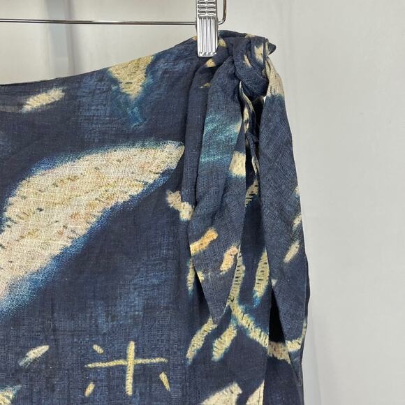 SOFT SURROUNDINGS  Size 12 Printed Wide Leg Wrap Crop Pants Rayon Linen Blue Tan - Picture 4 of 9